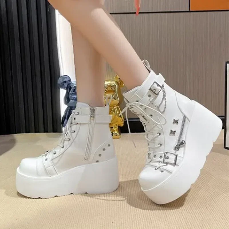 Motorcycle Chain - Designers Women Platform Gothic Ankle Combat