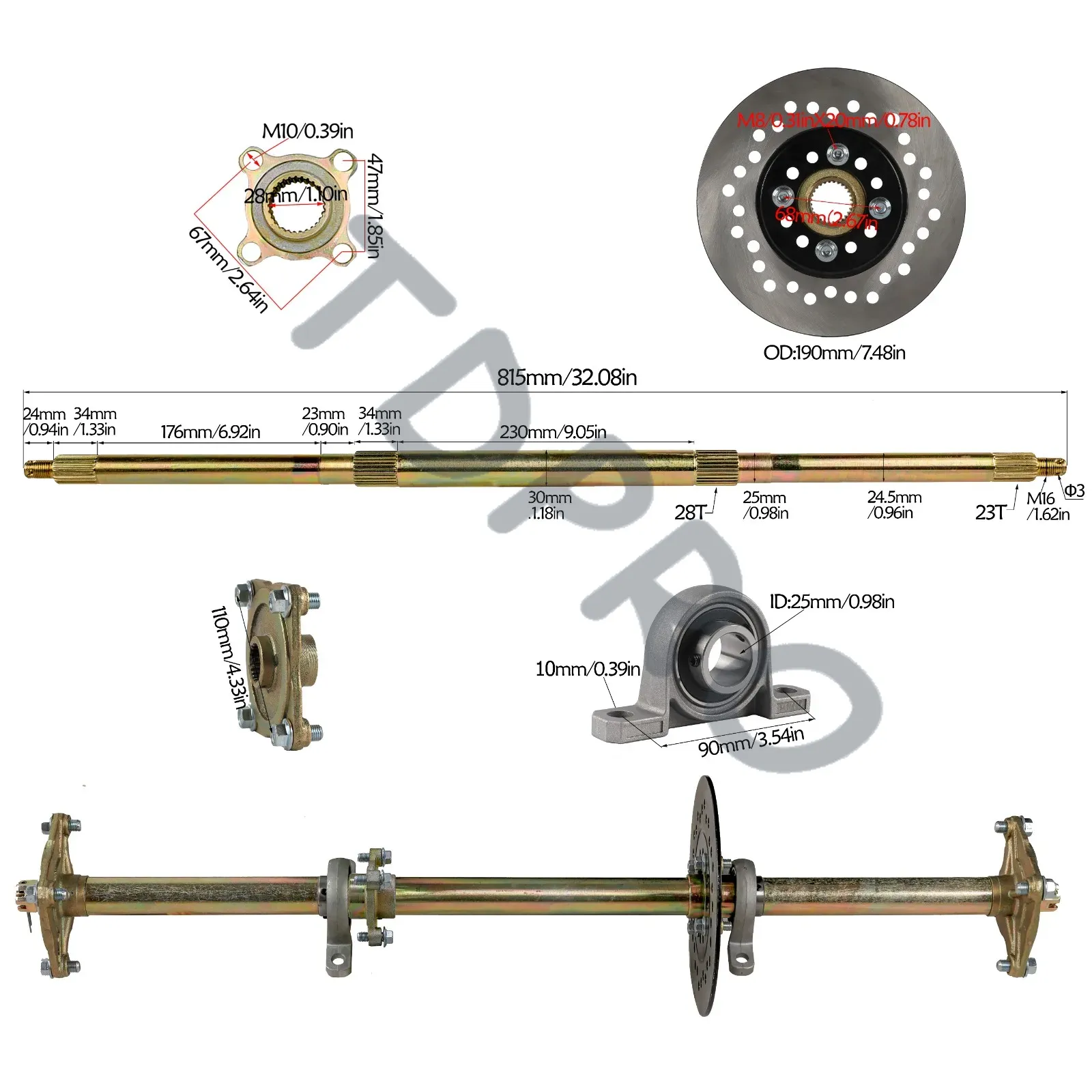 TDPRO 32'' Go Kart Rear Axle / - đánh giá và giá 428 Chain
